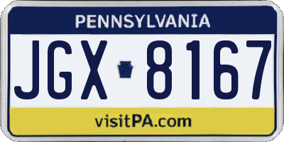 PA license plate JGX8167