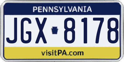 PA license plate JGX8178