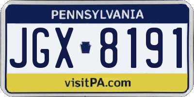 PA license plate JGX8191