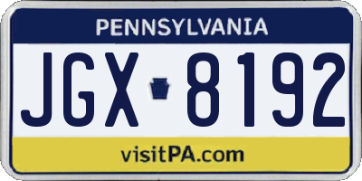 PA license plate JGX8192