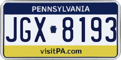 PA license plate JGX8193