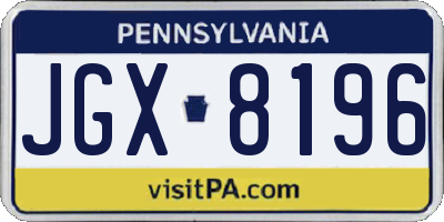 PA license plate JGX8196
