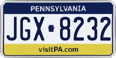 PA license plate JGX8232