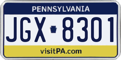PA license plate JGX8301