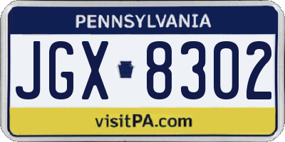 PA license plate JGX8302