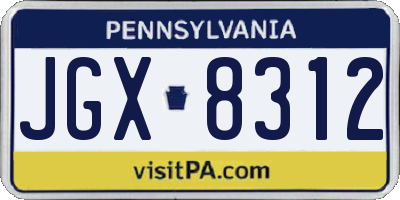 PA license plate JGX8312