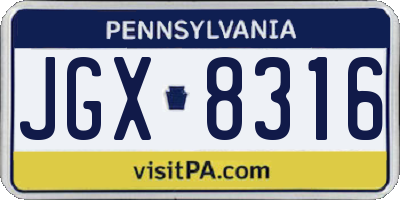 PA license plate JGX8316
