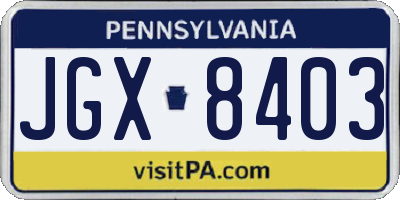 PA license plate JGX8403