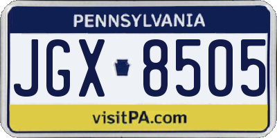 PA license plate JGX8505