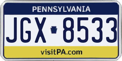 PA license plate JGX8533