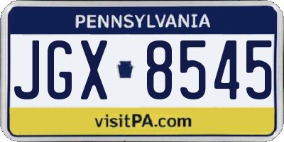PA license plate JGX8545
