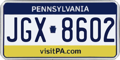 PA license plate JGX8602