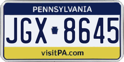 PA license plate JGX8645
