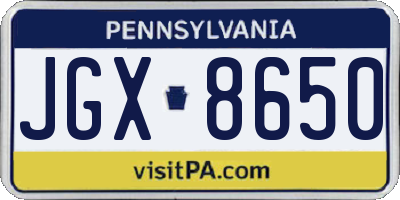 PA license plate JGX8650