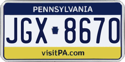 PA license plate JGX8670