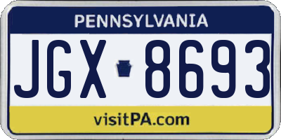 PA license plate JGX8693