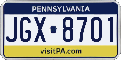 PA license plate JGX8701