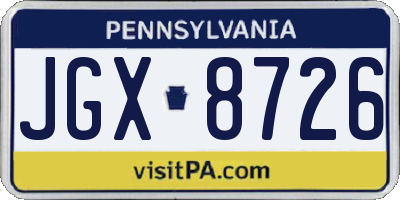 PA license plate JGX8726