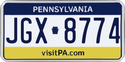 PA license plate JGX8774