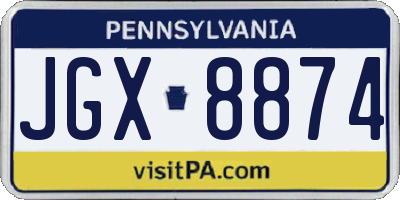 PA license plate JGX8874