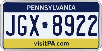 PA license plate JGX8922