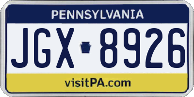 PA license plate JGX8926