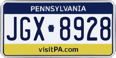 PA license plate JGX8928