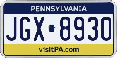 PA license plate JGX8930