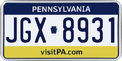 PA license plate JGX8931