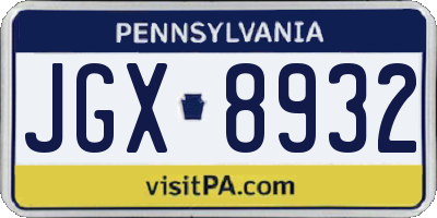 PA license plate JGX8932