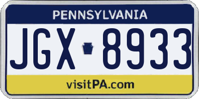 PA license plate JGX8933