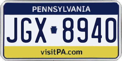 PA license plate JGX8940