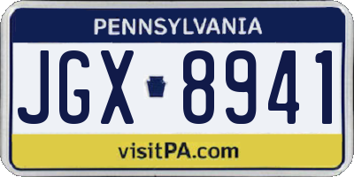 PA license plate JGX8941