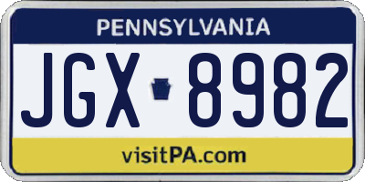 PA license plate JGX8982