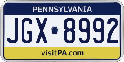 PA license plate JGX8992