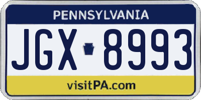 PA license plate JGX8993