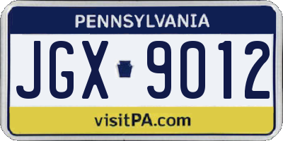 PA license plate JGX9012