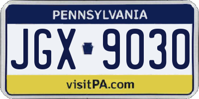 PA license plate JGX9030