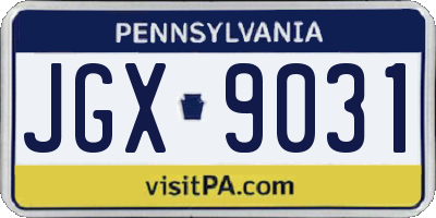 PA license plate JGX9031