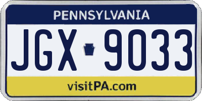 PA license plate JGX9033