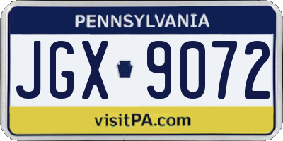 PA license plate JGX9072