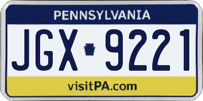 PA license plate JGX9221