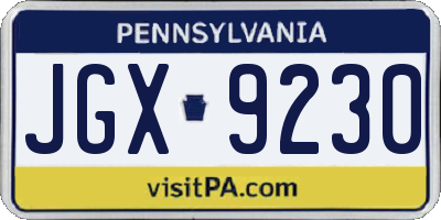 PA license plate JGX9230