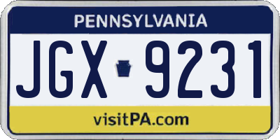 PA license plate JGX9231