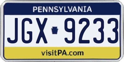PA license plate JGX9233