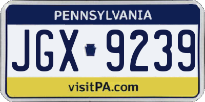 PA license plate JGX9239