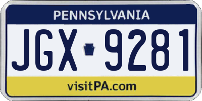 PA license plate JGX9281
