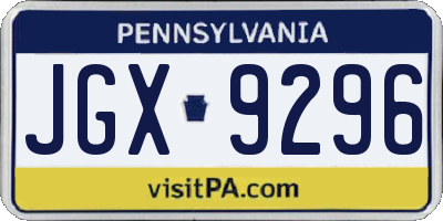 PA license plate JGX9296