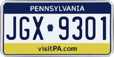 PA license plate JGX9301