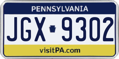 PA license plate JGX9302